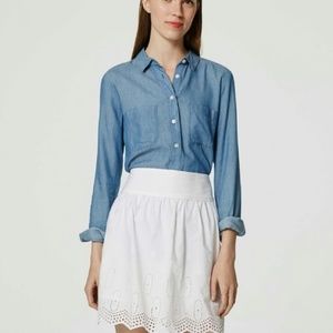 Ann Taylor Loft White Geometric Eyelet Skirt